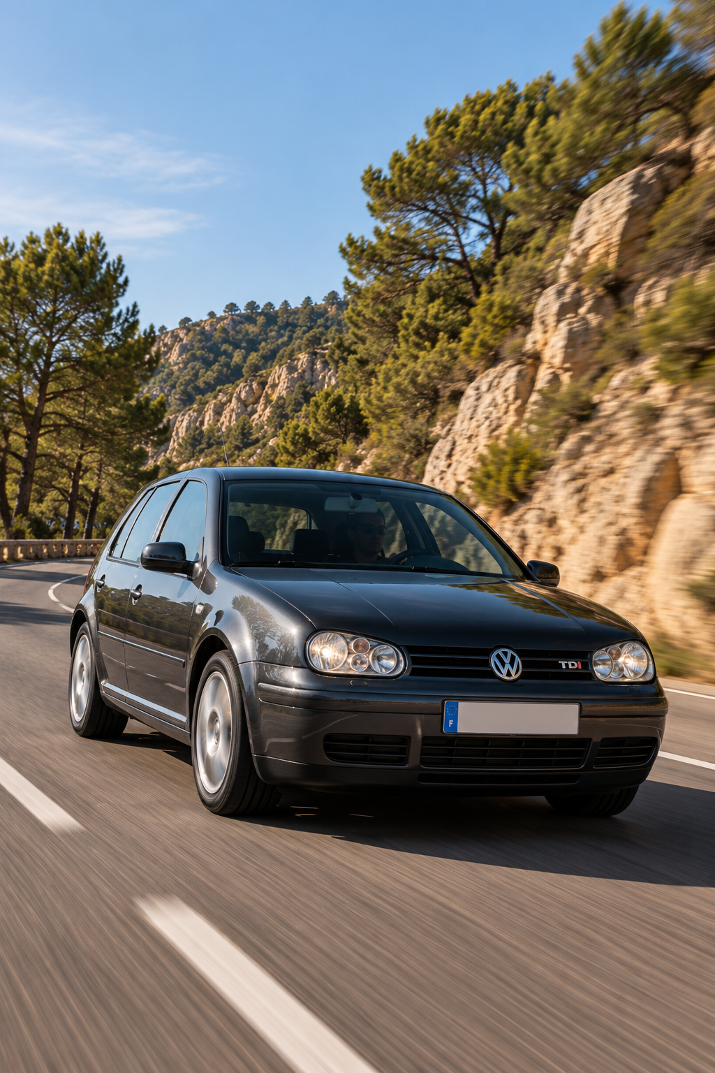 Reprogrammation moteur à La Ciotat sur Volkswagen Golf roulant sur une route de Provence